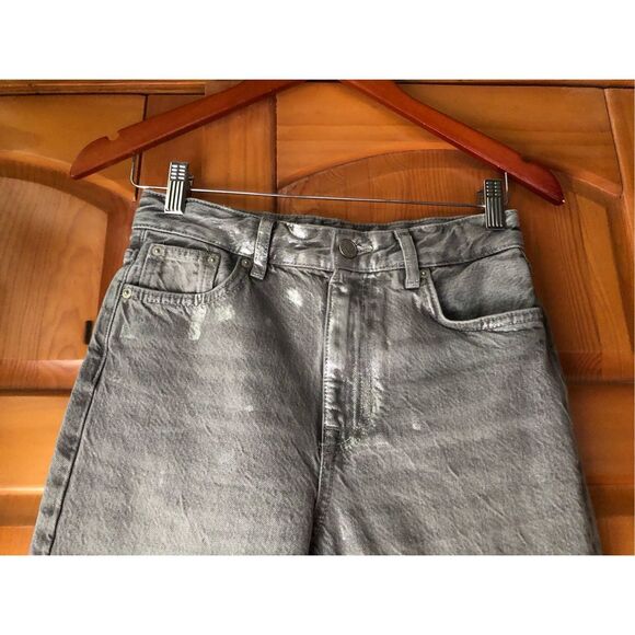Zara Jeans Womens Size 2 Gray Silver Metallic Denim High Rise - Picture 3 of 11